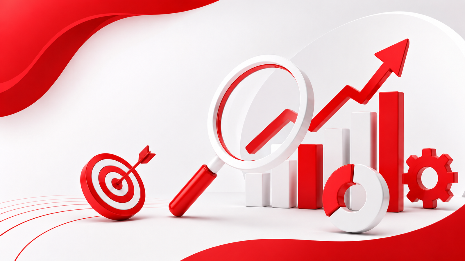 Digital marketing growth strategy with target, analytics chart and upward arrow