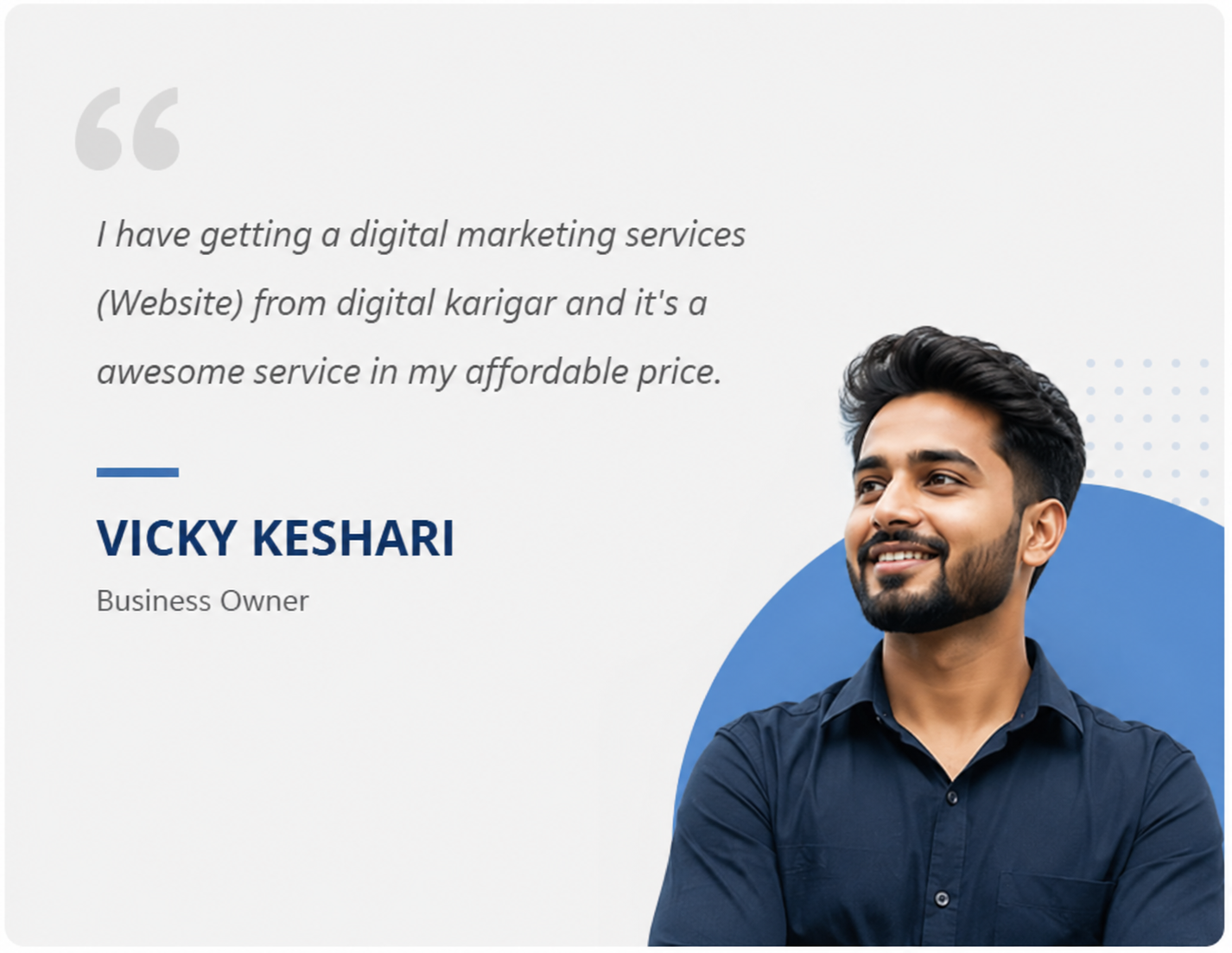 Vicky Keshari testimonial for Vistora digital marketing services