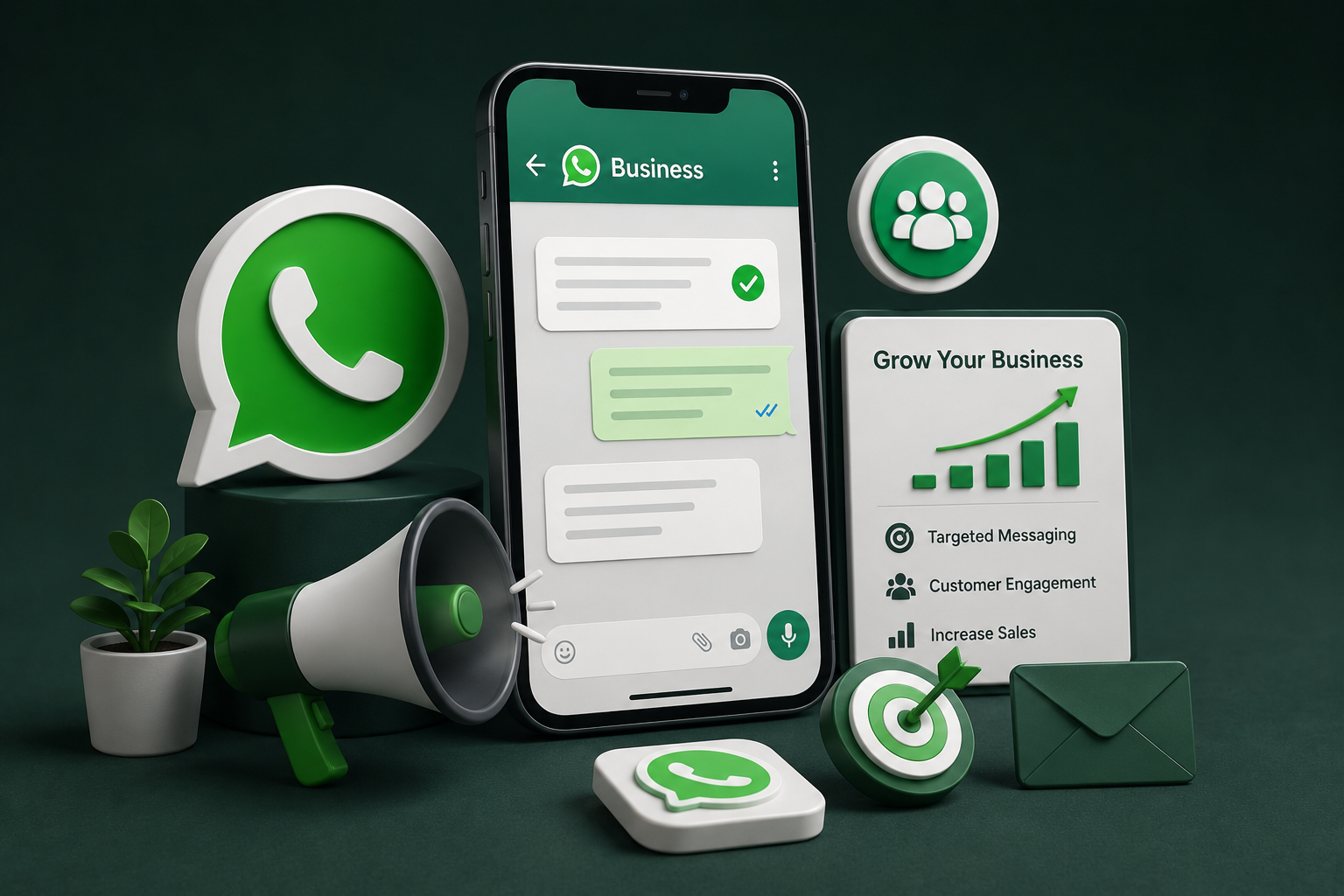 3D illustration of WhatsApp marketing for business growth and customer engagement